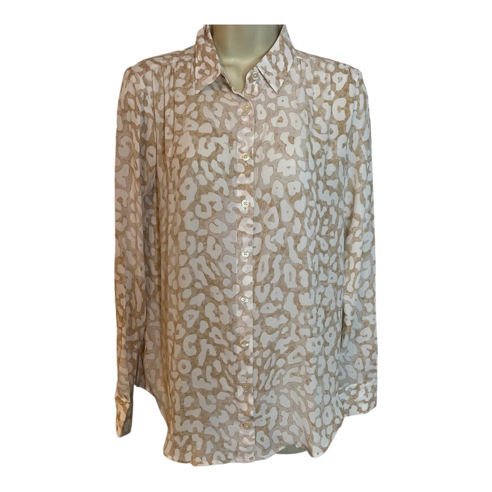Ann Taylor Factory Semi Sheer Blouse Soft Beige Dressy Top size XS